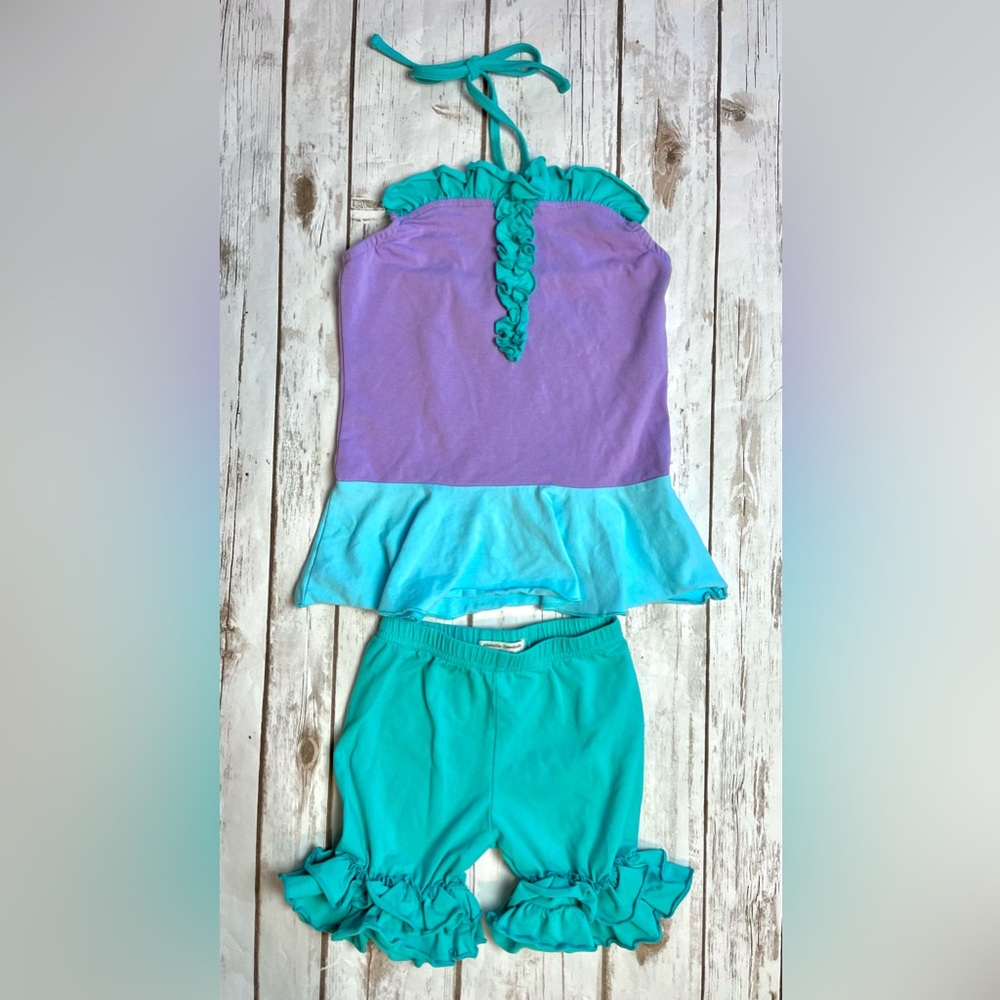 Adorable Essentials Girls Mermaid Ruffle Halter Top & Ruffle Shorts Set Size 6